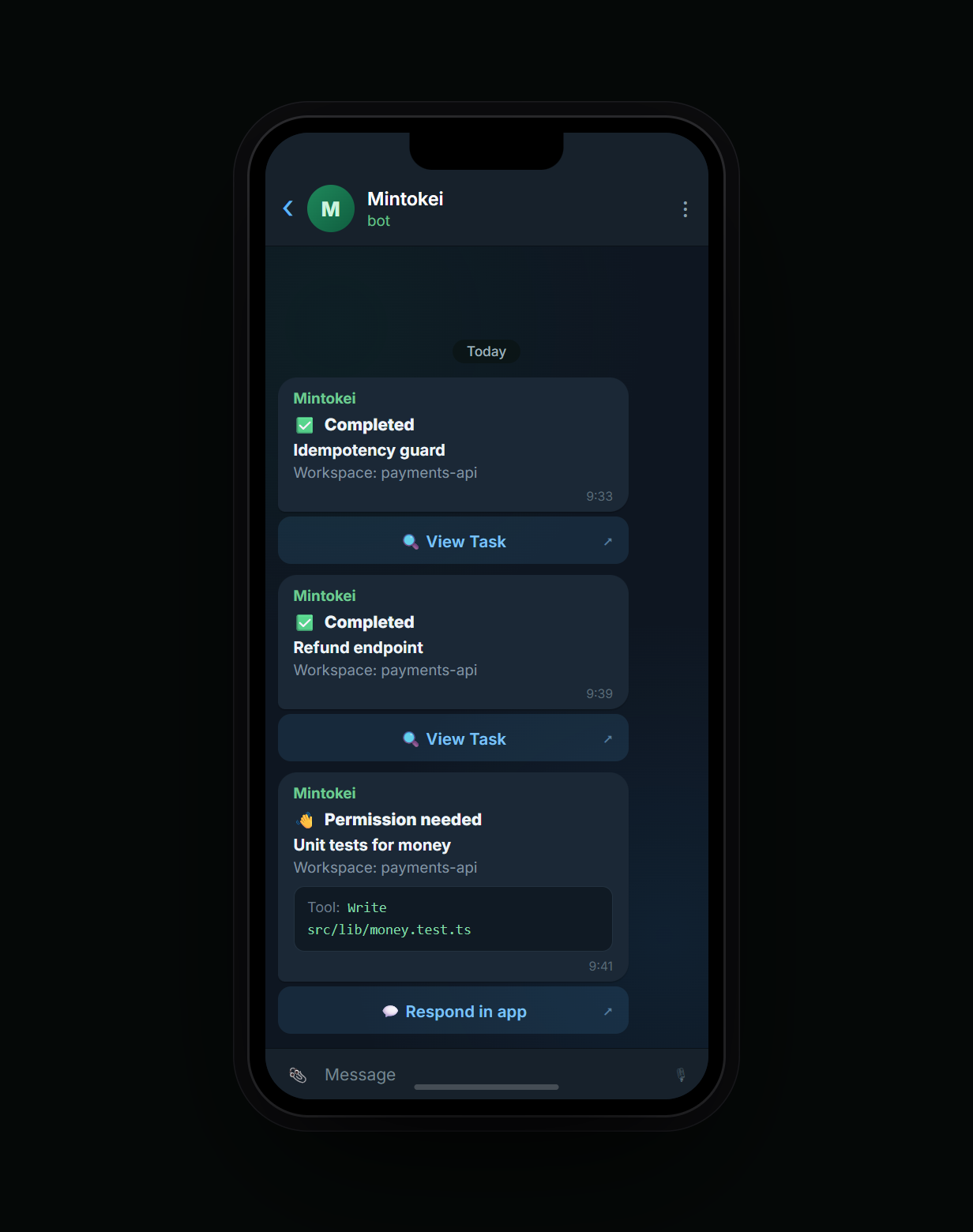 Approving the request from the Telegram chat